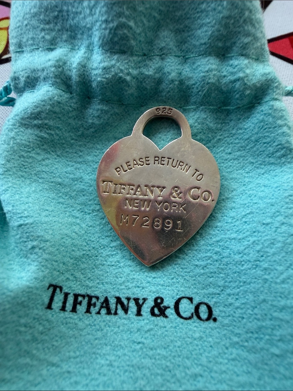 Tiffany & Co. Silver Heart Tag on Signature Blue Pouch